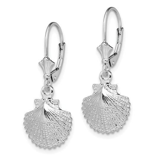 QE15577 De-Ani Sterling Silver Rhodium-Plated Polished Scallop Shell Leverback Earrings