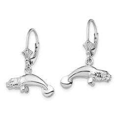 QE15583 De-Ani Sterling Silver Rhodium-Plated Polished 3D Manatee Leverback Earrings