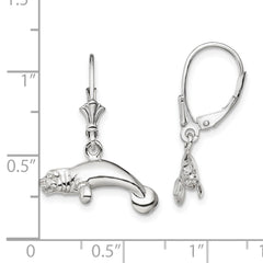 QE15583 De-Ani Sterling Silver Rhodium-Plated Polished 3D Manatee Leverback Earrings