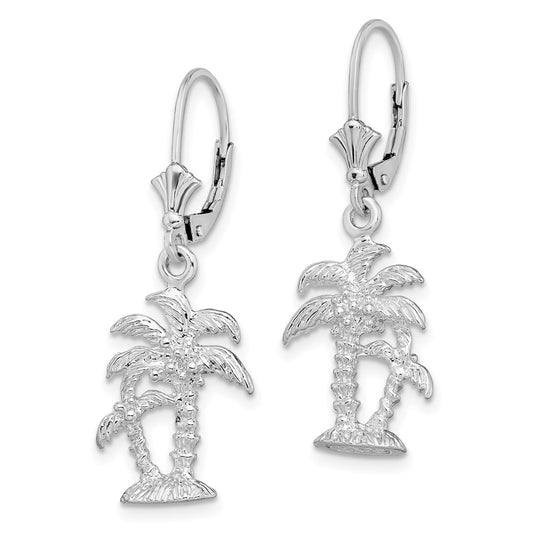 QE15584 De-Ani Sterling Silver Rhodium-Plated Polished Palm Trees Leverback Earrings