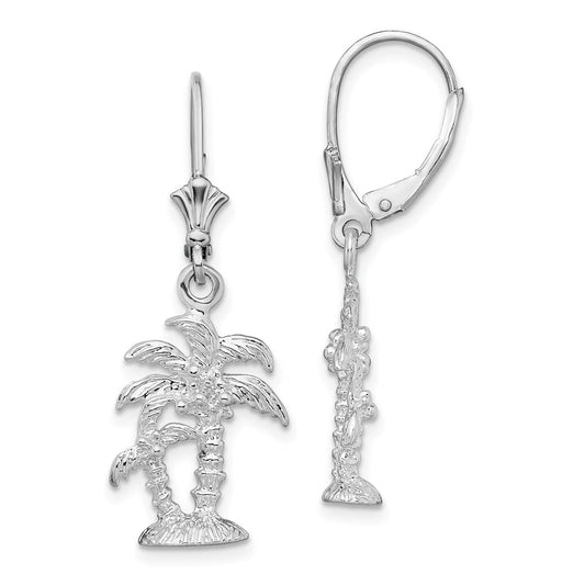 QE15584 De-Ani Sterling Silver Rhodium-Plated Polished Palm Trees Leverback Earrings