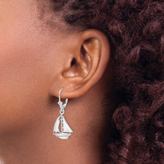 QE15586 De-Ani Sterling Silver Rhodium-Plated Polished Sailboat Leverback Earrings