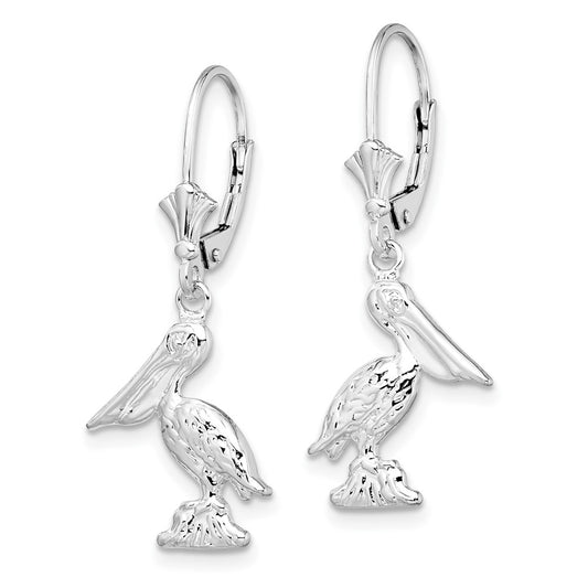 QE15587 De-Ani Sterling Silver Rhodium-plated Polished 3D Small Pelican Leverback Earrings