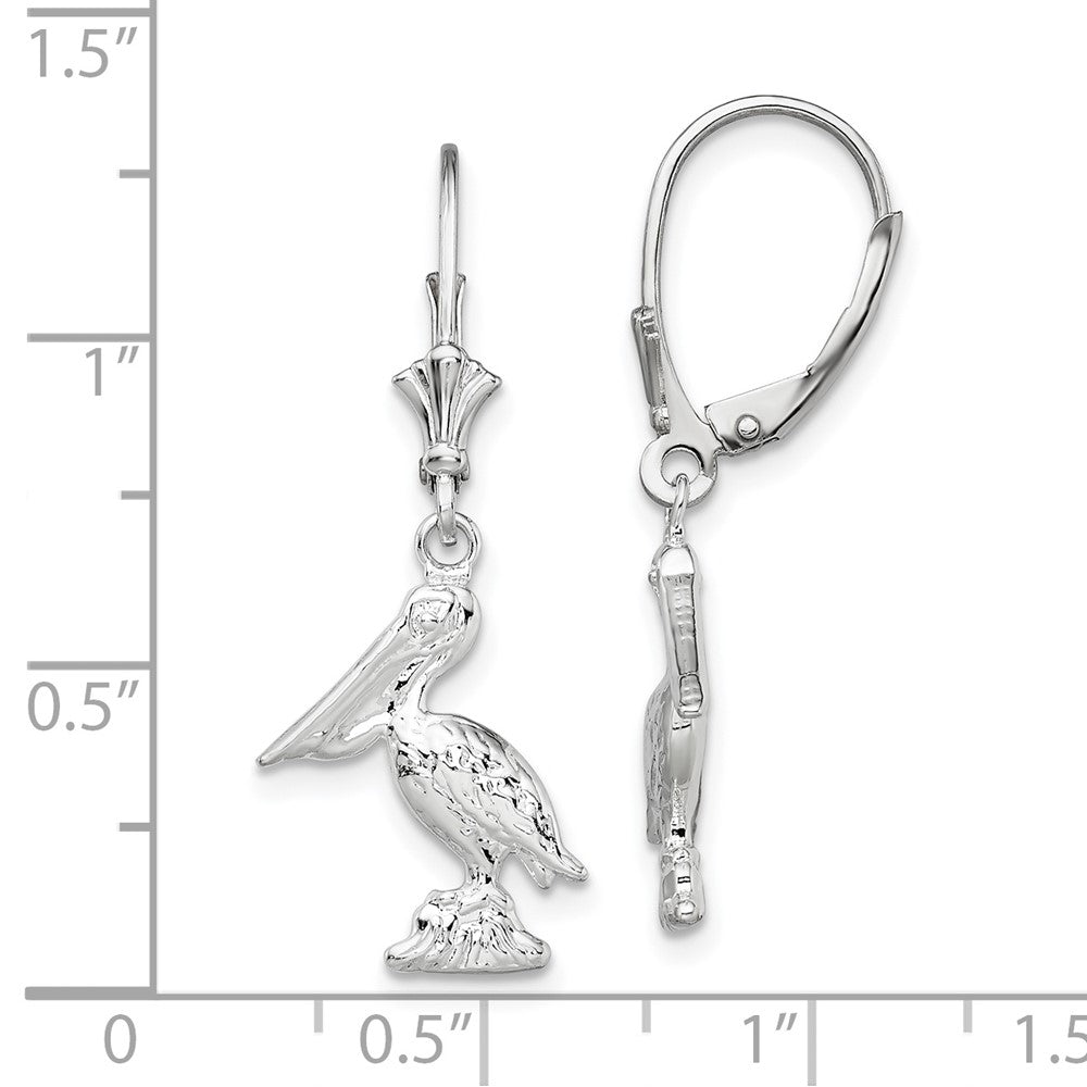 QE15587 De-Ani Sterling Silver Rhodium-plated Polished 3D Small Pelican Leverback Earrings