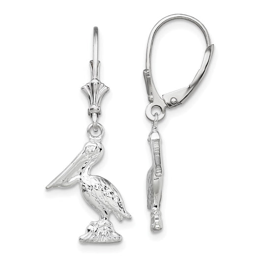 QE15587 De-Ani Sterling Silver Rhodium-plated Polished 3D Small Pelican Leverback Earrings