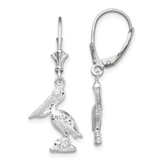 QE15587 De-Ani Sterling Silver Rhodium-plated Polished 3D Small Pelican Leverback Earrings