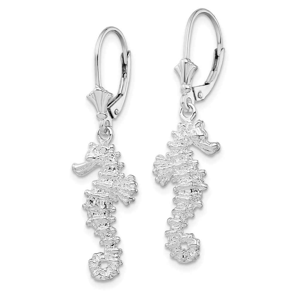 QE15591 De-Ani Sterling Silver Rhodium-Plated Polished 3D Seahorse Leverback Earrings