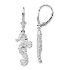 QE15591 De-Ani Sterling Silver Rhodium-Plated Polished 3D Seahorse Leverback Earrings