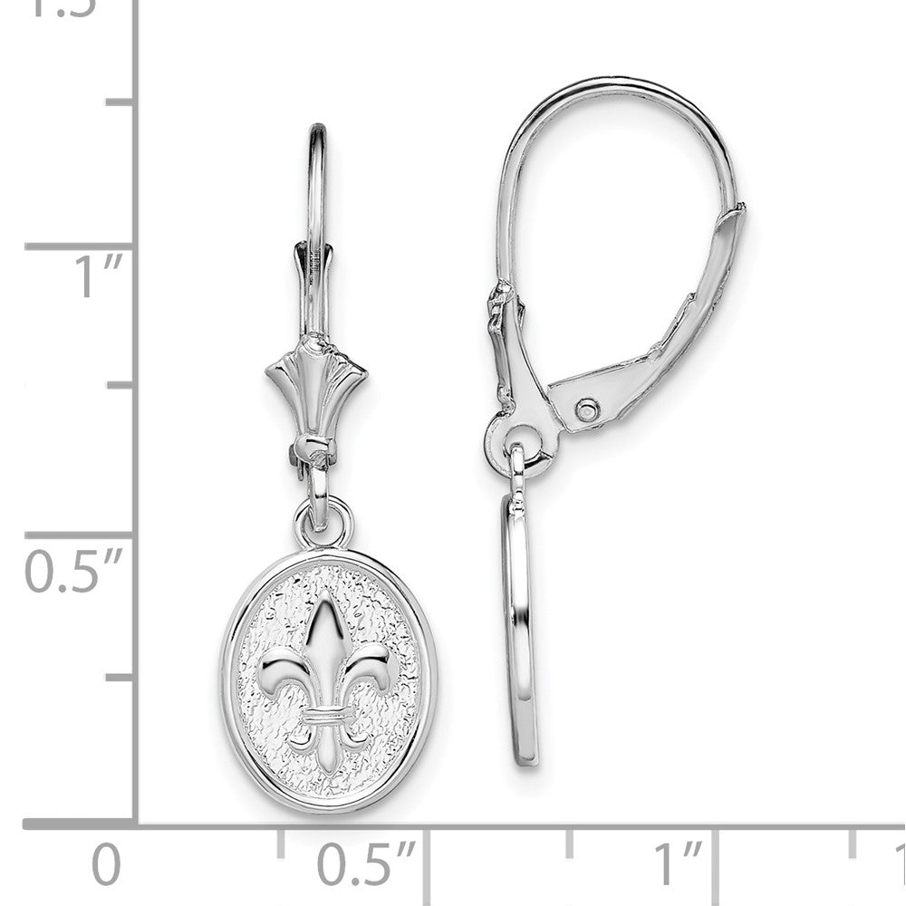 QE15592 De-Ani Sterling Silver Rhodium-Plated Textured Fleur de Lis Leverback Dangle Earrings