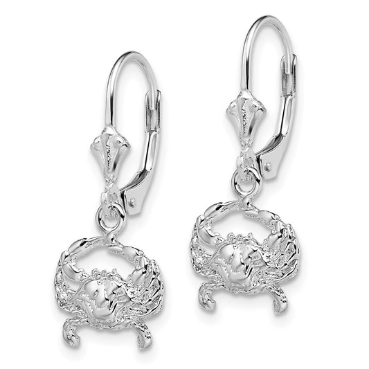 QE15594 De-Ani Sterling Silver Rhodium-Plated Polished Blue Crab Leverback Earrings
