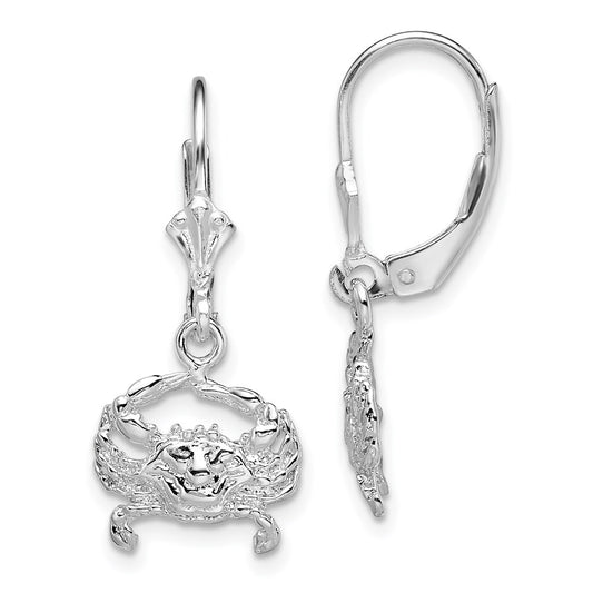 QE15594 De-Ani Sterling Silver Rhodium-Plated Polished Blue Crab Leverback Earrings