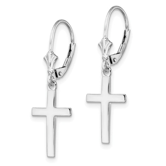QE15597 De-Ani Sterling Silver Rhodium-Plated Polished Latin Cross Leverback Earrings