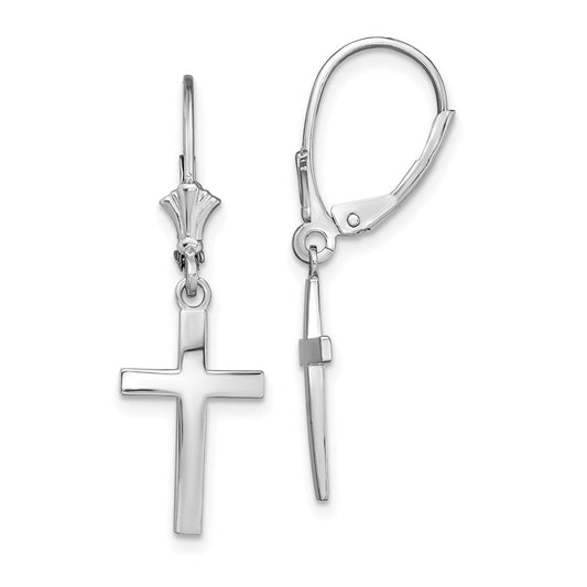 QE15597 De-Ani Sterling Silver Rhodium-Plated Polished Latin Cross Leverback Earrings