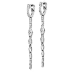 QE15619 Sterling Shimmer Sterling Silver Rhodium-plated 46 Stone CZ Fancy Dangle Hinged Earrings