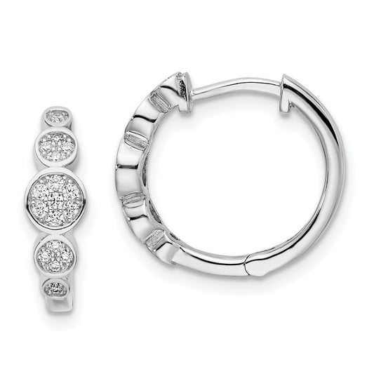 QE15621 Sterling Shimmer Sterling Silver Rhodium-plated 34 Stone CZ Pav�� Fancy Hinged Hoop Earrings