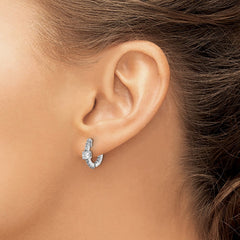 QE15626 Sterling Shimmer Sterling Silver Rhodium-plated 22 Stone CZ In and Out Round Hinged Hoop Earrings