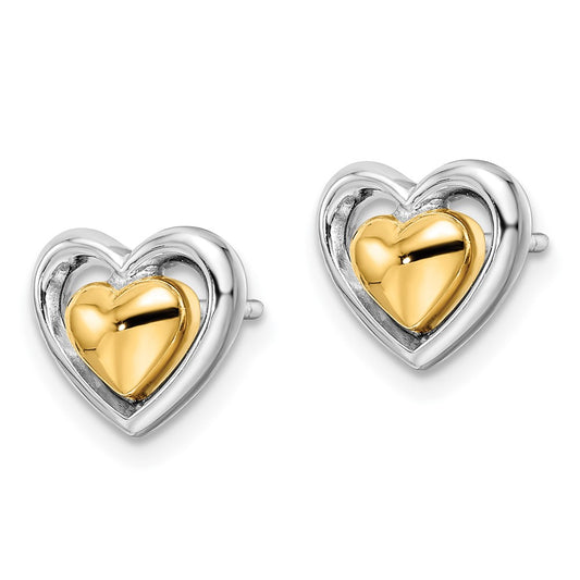 QE15648 Sterling Silver RH-plated & Gold-plated Heart Post Earrings