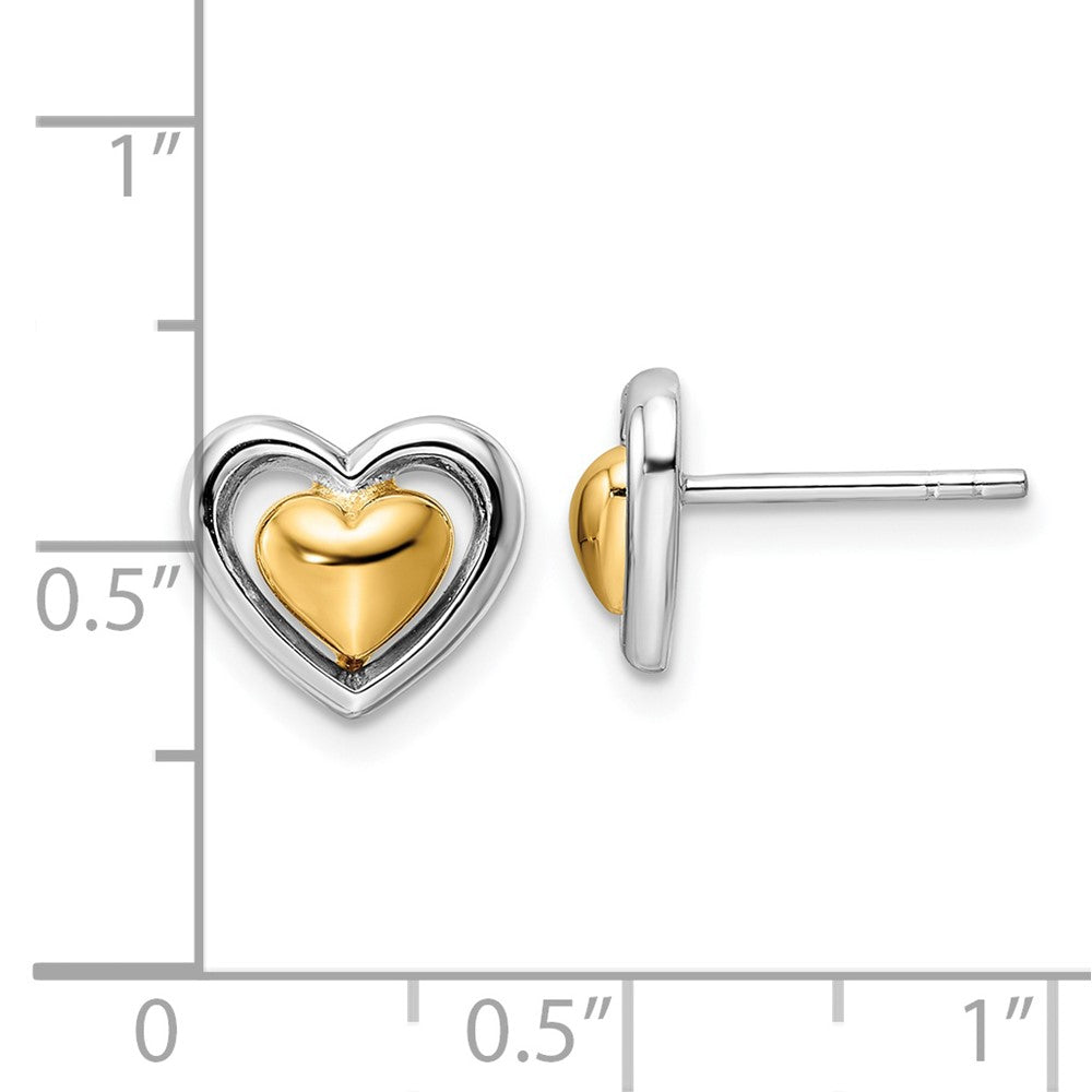 QE15648 Sterling Silver RH-plated & Gold-plated Heart Post Earrings