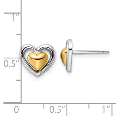 QE15648 Sterling Silver RH-plated & Gold-plated Heart Post Earrings