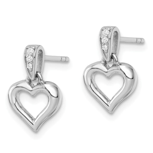 QE15650 Sterling Silver RH Polished CZ Heart Post Dangle Earrings