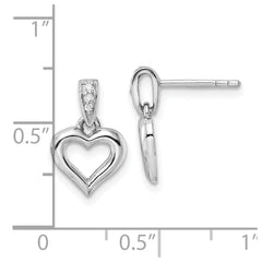 QE15650 Sterling Silver RH Polished CZ Heart Post Dangle Earrings