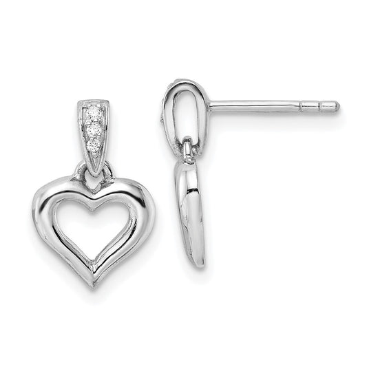 QE15650 Sterling Silver RH Polished CZ Heart Post Dangle Earrings
