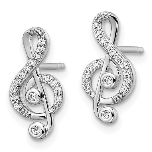 QE15653 Sterling Silver Rhodium-plated CZ Treble Clef Post Earrings