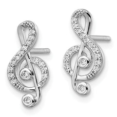 QE15653 Sterling Silver Rhodium-plated CZ Treble Clef Post Earrings
