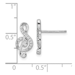 QE15653 Sterling Silver Rhodium-plated CZ Treble Clef Post Earrings