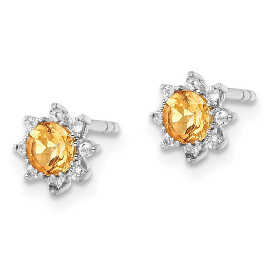 QE15657 Sterling Silver RH .5CI Citrine & .1WT White Topaz Post Earrings