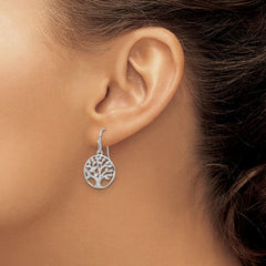 QE15660 Sterling Silver Rhodium-plated Dangle Polished CZ Tree of Life Earrings