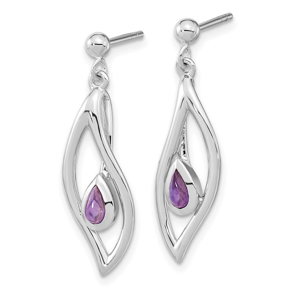 QE15669 Sterling Silver Rh-plated Amethyst Dangle Post Earrings