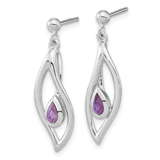 QE15669 Sterling Silver Rh-plated Amethyst Dangle Post Earrings