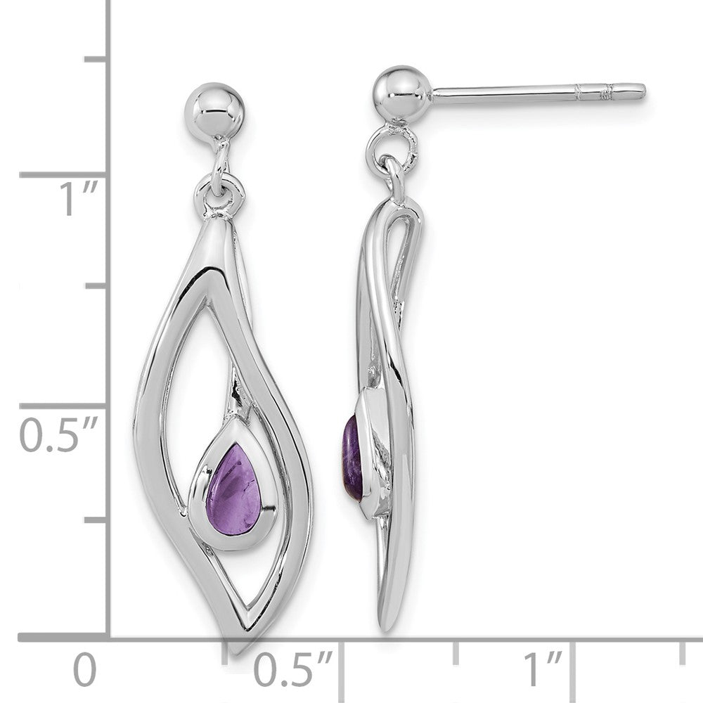 QE15669 Sterling Silver Rh-plated Amethyst Dangle Post Earrings