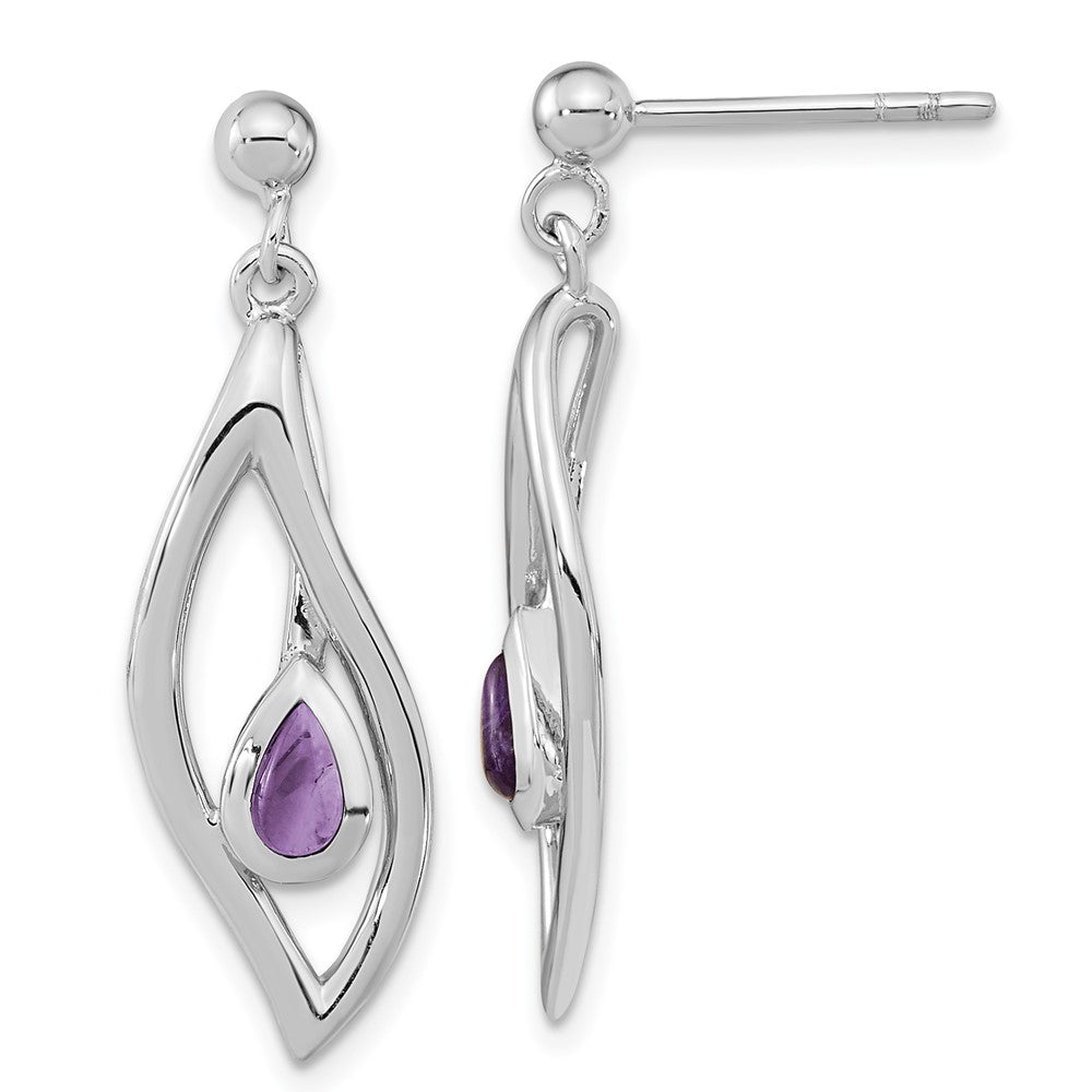 QE15669 Sterling Silver Rh-plated Amethyst Dangle Post Earrings