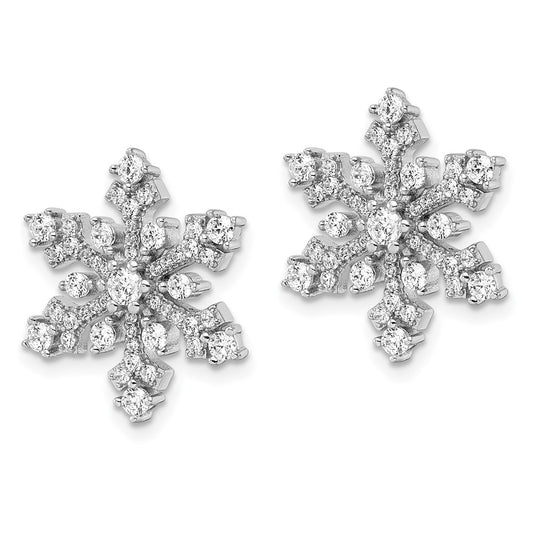QE15679 Sterling Silver Rhodium-plated CZ Snowflake Post Earrings