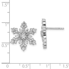 QE15679 Sterling Silver Rhodium-plated CZ Snowflake Post Earrings