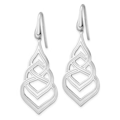 QE15689 Sterling Silver Rhod. Polished Grooved Fancy Drop Dangle Earrings