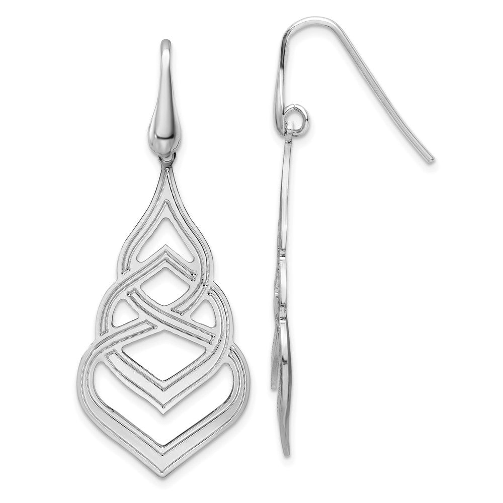 QE15689 Sterling Silver Rhod. Polished Grooved Fancy Drop Dangle Earrings