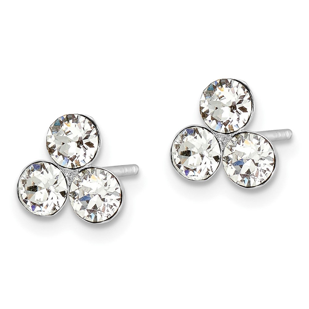 QE15691 Sterling Silver RH-plated Crystal 3-stone Post Earrings