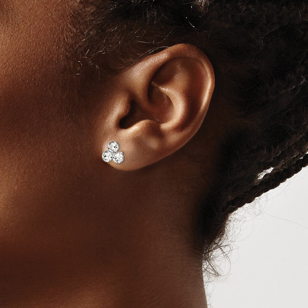 QE15691 Sterling Silver RH-plated Crystal 3-stone Post Earrings