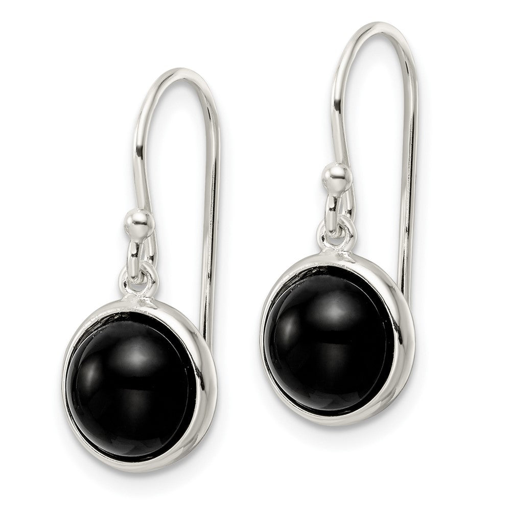 QE15703 Sterling Silver Polished Onyx Bead Dangle Earrings