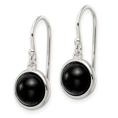 QE15703 Sterling Silver Polished Onyx Bead Dangle Earrings