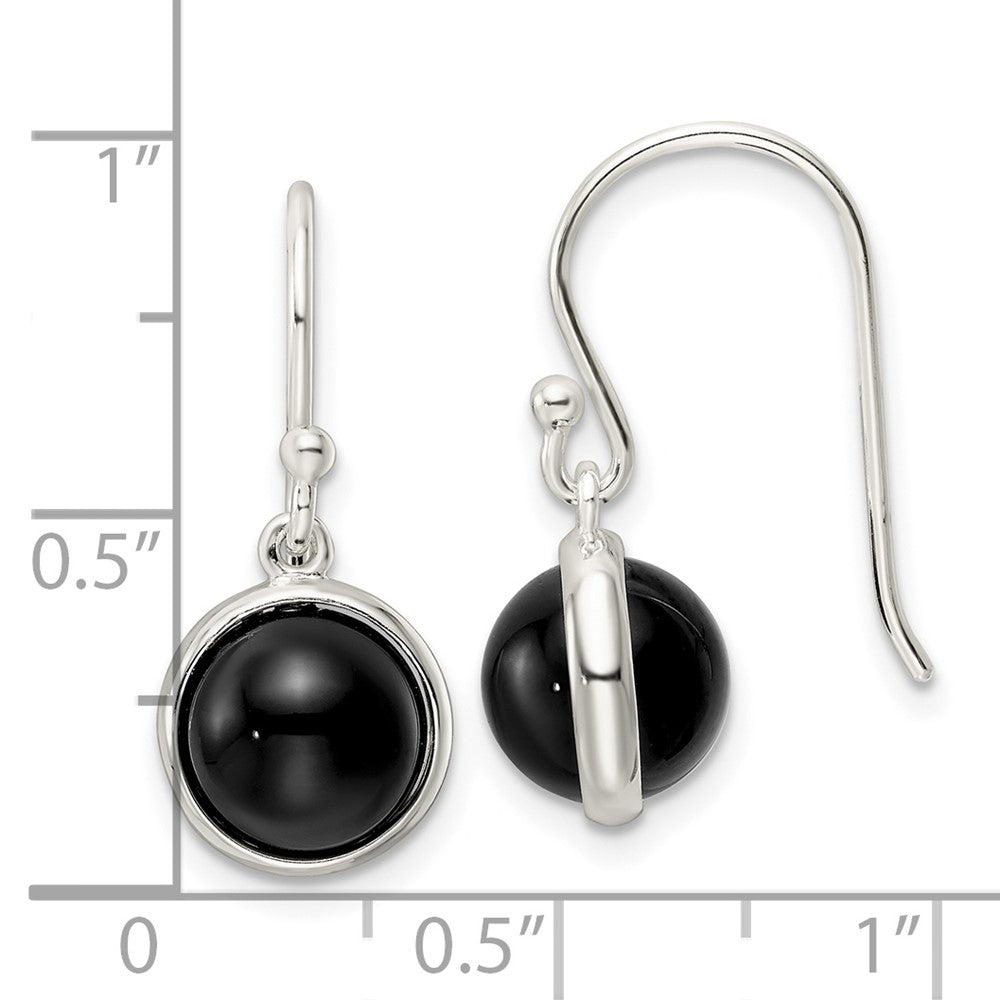 QE15703 Sterling Silver Polished Onyx Bead Dangle Earrings
