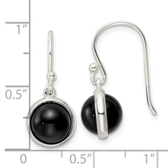 QE15703 Sterling Silver Polished Onyx Bead Dangle Earrings