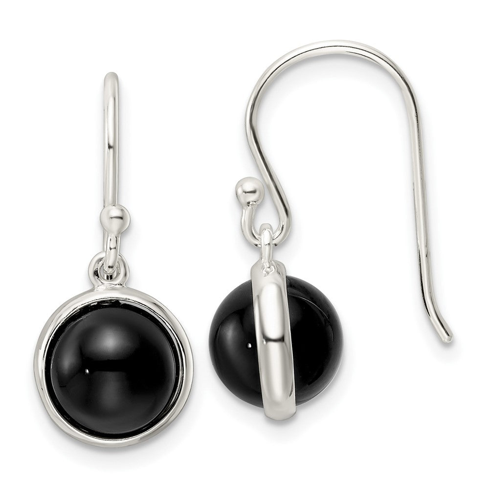 QE15703 Sterling Silver Polished Onyx Bead Dangle Earrings