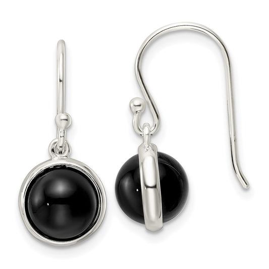 QE15703 Sterling Silver Polished Onyx Bead Dangle Earrings