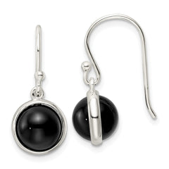 QE15703 Sterling Silver Polished Onyx Bead Dangle Earrings