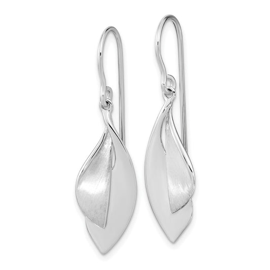 QE15726 Sterling Silver RH plate Brushed and Polished Dangle Shephard Hook Earrings
