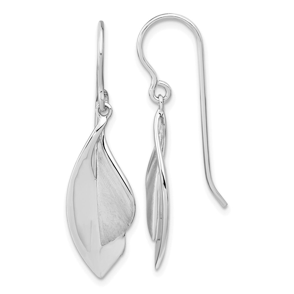 QE15726 Sterling Silver RH plate Brushed and Polished Dangle Shephard Hook Earrings